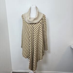 Faded Glory Tan Cream Striped Turtle Neck Oversized Lagenlook Poncho One Size